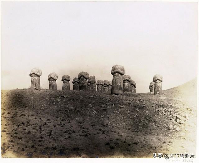 1914年咸阳乾陵凄凉破败老照片，附古今对比图