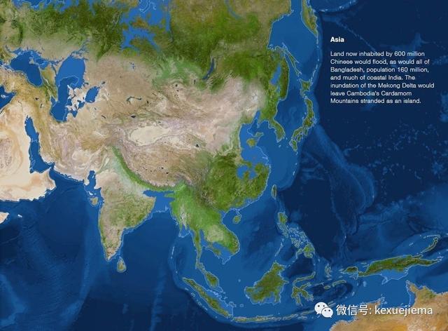 海平面上升66米后的世界版图！美国、中国沿海城市消失！