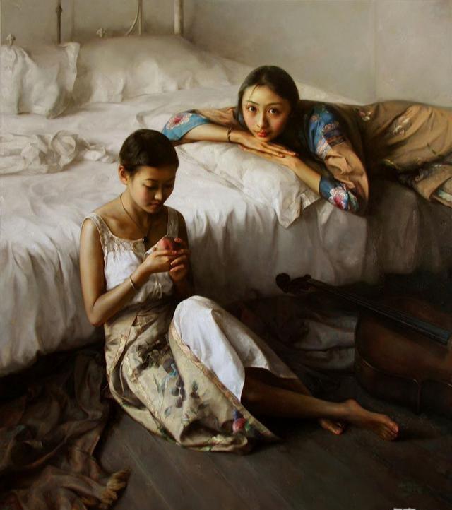 赵开霖写实油画中的东方女性，给人一种安静的美感