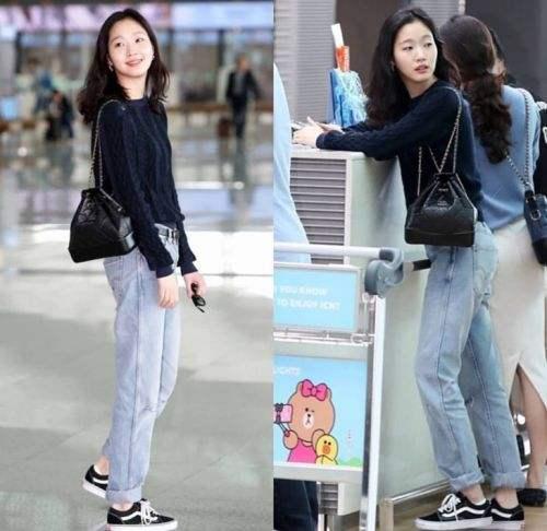 有一种时尚是韩国单眼皮女神金高银，白衬衫牛仔阔腿裤，清丽脱俗