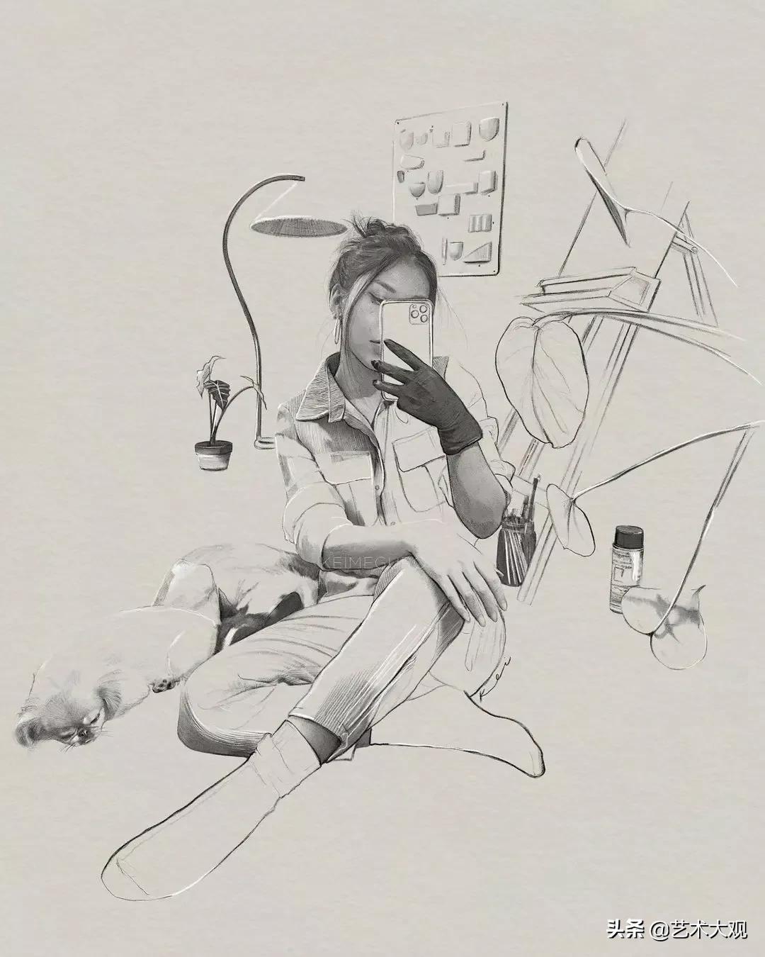 少女素描肖像画 | 日本女插画师Kei Meguro人物铅笔手绘专辑