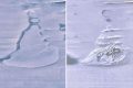 南极冰湖突然消失，卫星照片显示，现场出现神秘巨坑