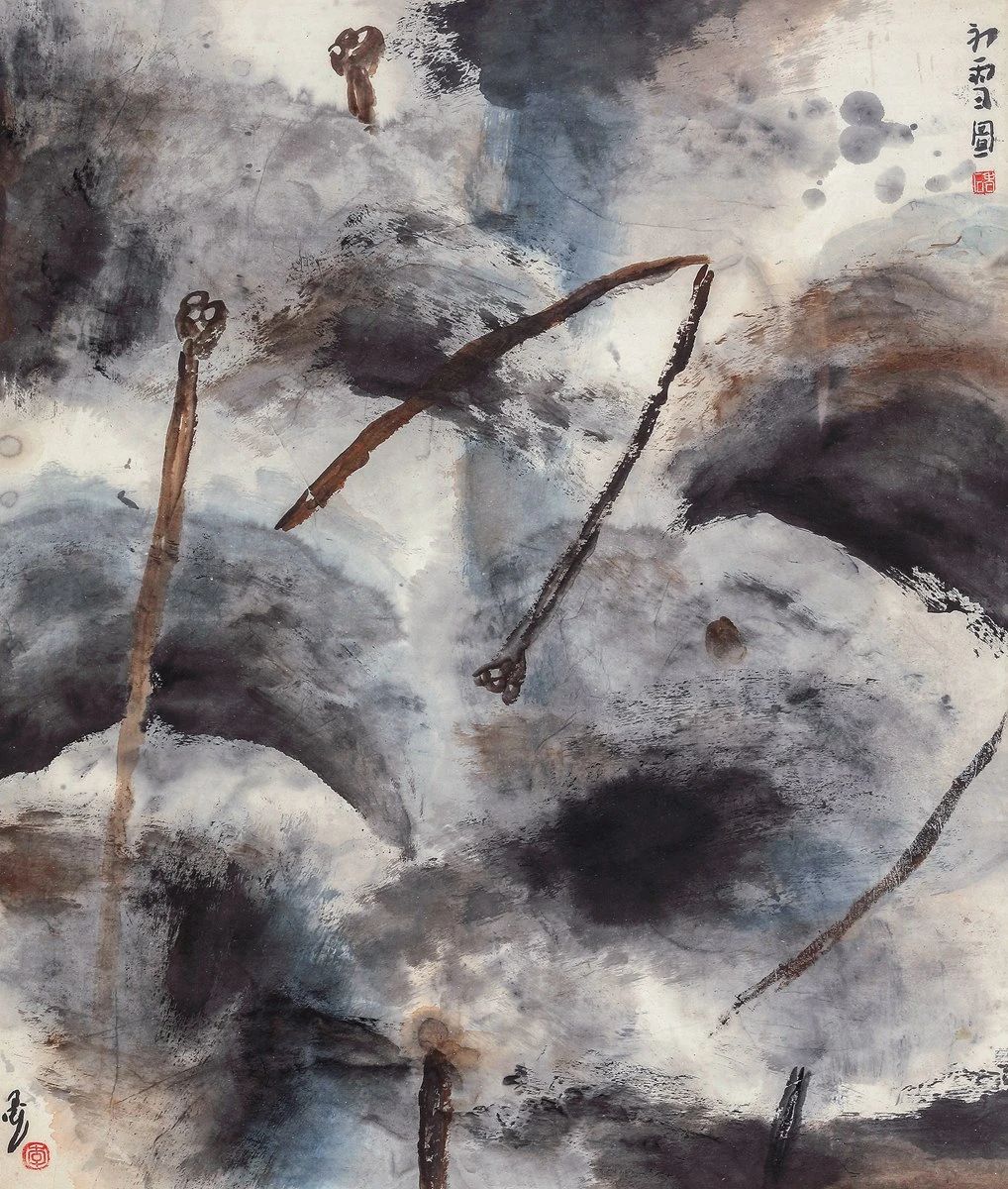 李老十先生的绘画作品大多是一些残荷败柳，有八大山人的画意