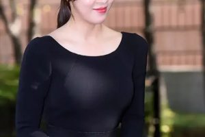 河智苑搭配黑色的修身礼服裙，采用大圆领的风格，显得端庄大方