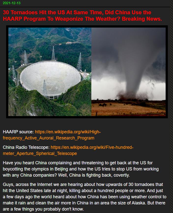 美超自然专家：中国发动龙卷风气象战致88死，FAST天线是关键