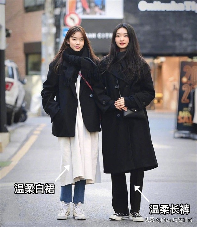 果然，还是韩国女生穿黑色好看！她们的“黑大衣”街拍，洋气显瘦