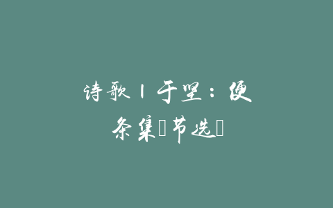 诗歌 | 于坚：便条集（节选）