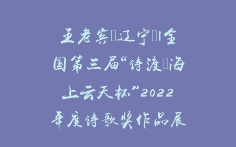 王老宾（辽宁）|全国第三届“诗渡•海上云天杯”2022年度诗歌奖作品展