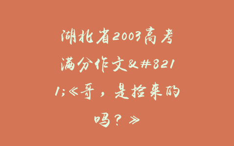 湖北省2003高考满分作文–《哥，是捡来的吗？》