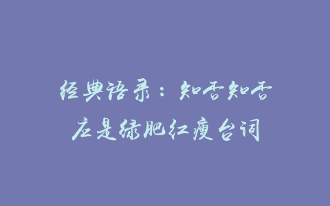 经典语录：知否知否应是绿肥红瘦台词