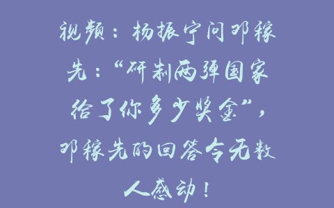 视频：杨振宁问邓稼先：“研制两弹国家给了你多少奖金”，邓稼先的回答令无数人感动！